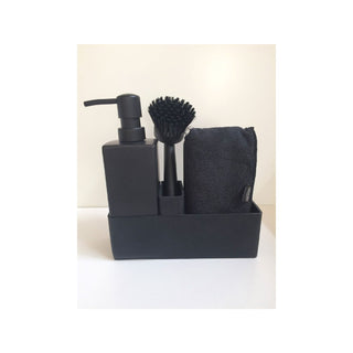 Dishwashing Black Set with Cloth, 19 x 6 x 20.5 cm 4 parts