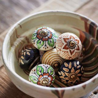 Flower Hand Painted Stoneware Door Knob, ø4 cm