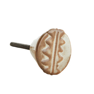 Zigzag Handmade Stoneware Beige Door Knob, ø4 cm